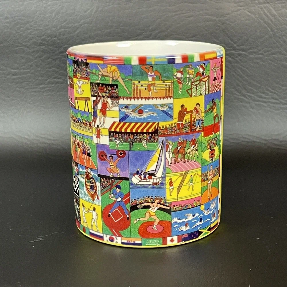 Vtg 1996 Summer Olympics Atlanta Coffee Mug Cup Torch Pat Singer Pair Lot of 2